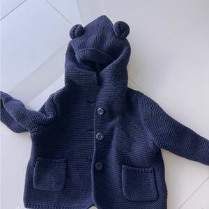 GAP Baby Knit Hoodie with Bear Ears - Deep Blue